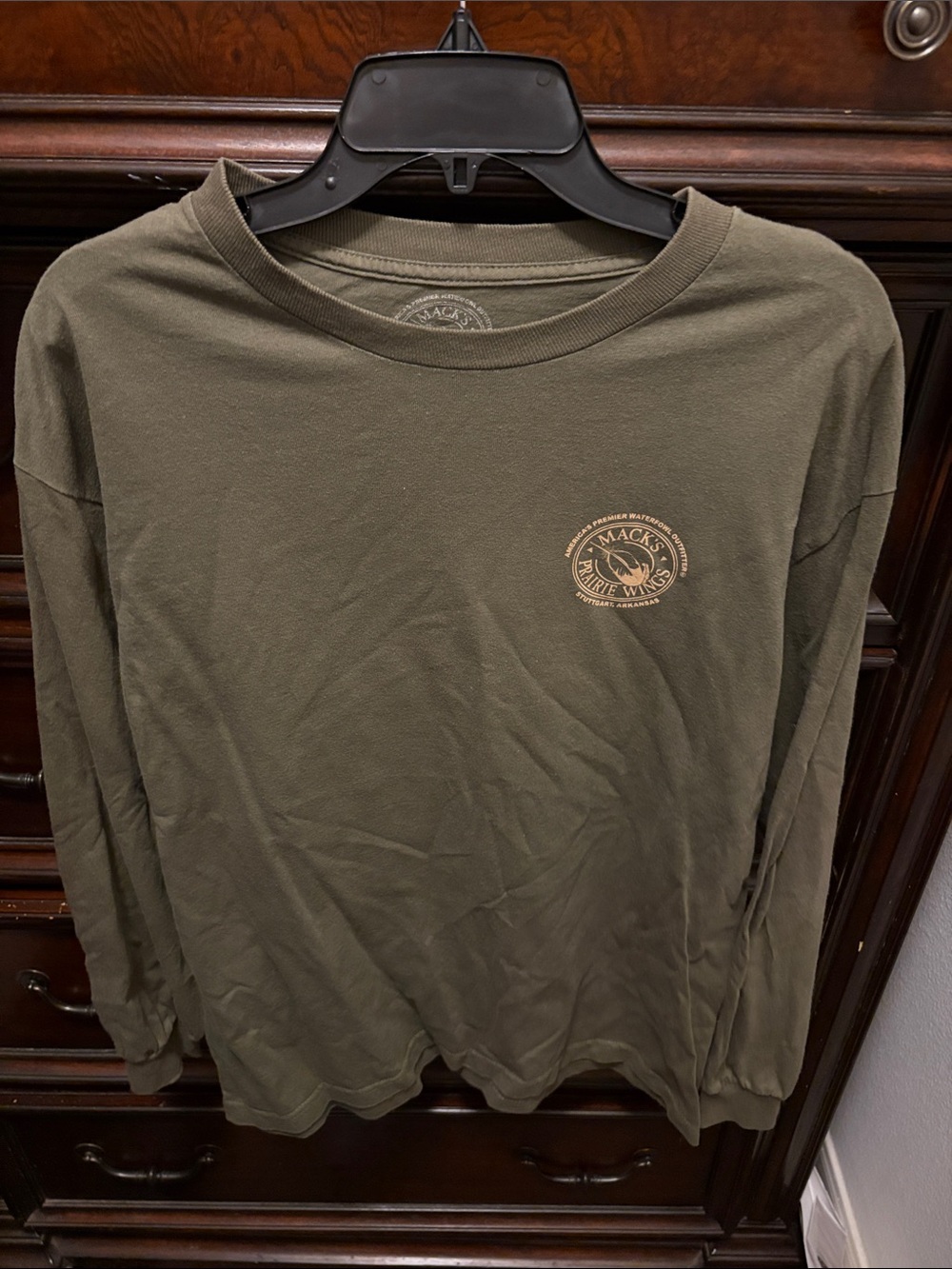 Mack’s Prairie Wings Olive Green Long Sleeve Crewneck Shirt- Lg